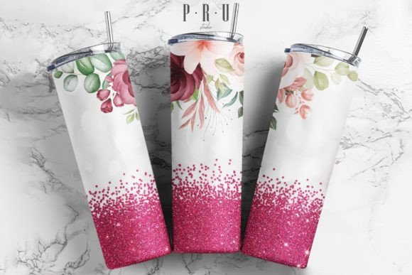 20oz Skinny Tumbler Tropical Glitter PNG