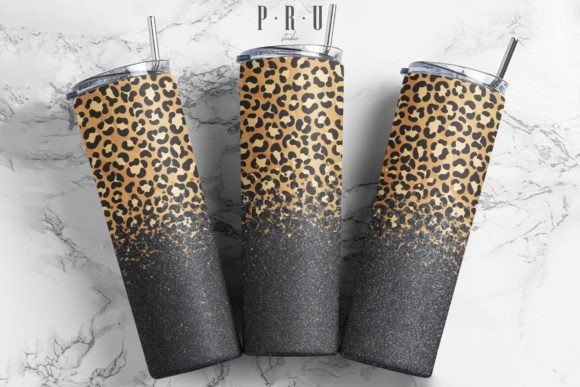 20oz Tumbler Black Glitter Leopard PNG