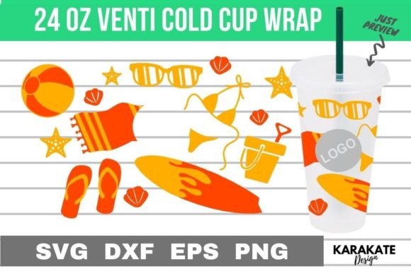 Beach, 24 Oz Venti Cup Hold Wrap