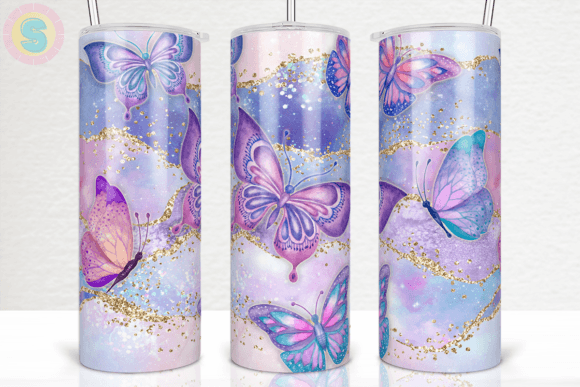 Butterfly and Glitter Tumbler Wrap PNG