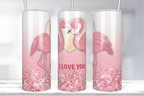 Flamingo Glitter Sublimation Tumbler PNG