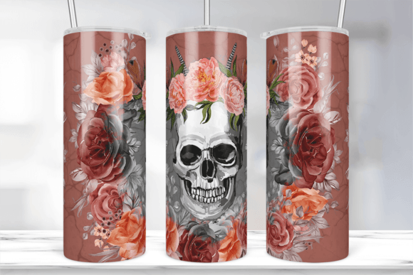Floral Skull 20Oz Tumbler Wrap PNG