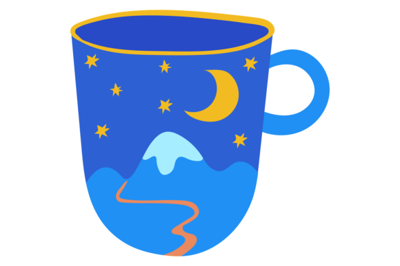 Hand Drawn Cup. Blue Doodle Tea Mug
