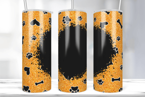 Orange Glitter Dog Paw Tumbler Wrap
