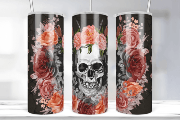 Skull and Flowers 20Oz Tumbler Wrap PNG